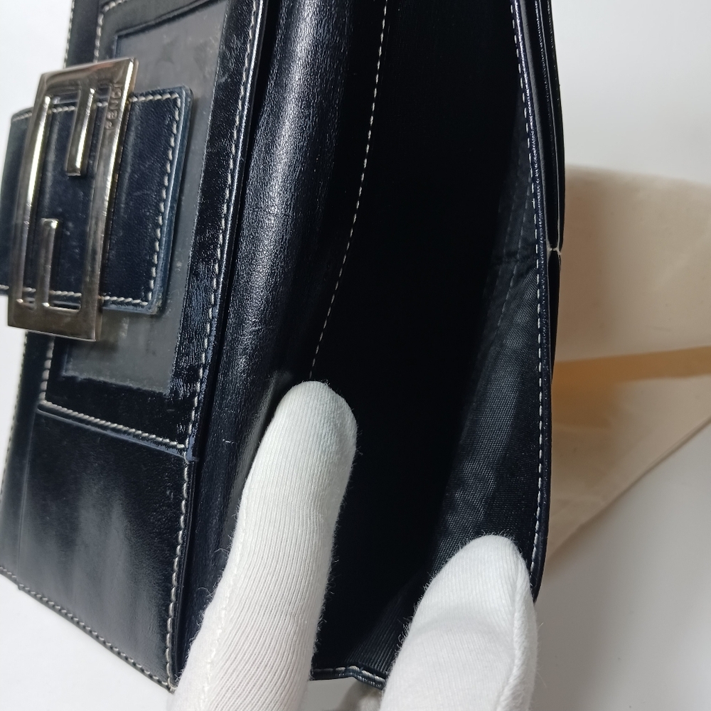 FENDI Zucchino canvas long wallet with button snap silver brass logo navy Blue - Picture 8 of 16